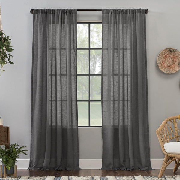 Clean Window Crushed Texture Anti-Dust Sheer Curtain Panel, 52" W x 63" L, Allergy/Pet Friendly, Gray