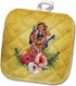 3D Rose Hawaiian Doll in Grass Skirt and Lei with Flowers Pot Holder, 8 x 8