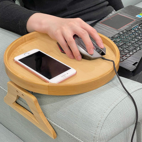Bamboo Clip-On Arm Tray - Perfect for Drinks & Remotes