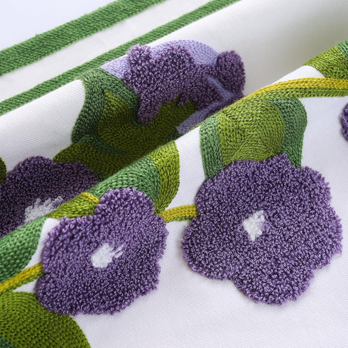 Set of 2 Embroidered Throw Pillow Covers 18x18 Inch, Purple Flower with Green Leaves for Living Room Sofa