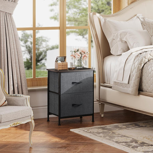 WLIVE Nightstand, 2 Drawer Dresser for Bedroom, Small Dresser with Fabric Bins, Dark Grey