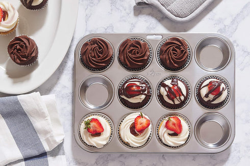 Fox Run Muffin and Cupcake Pan, 12 Standard Cup, Stainless Steel