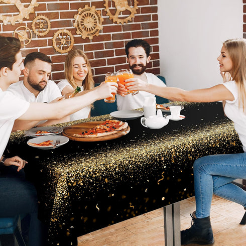 Decor365 9x5 ft Fabric Champagne Gold Tablecloth for Black Gold Party Decoration, Graduation, and Birthday Celebrations