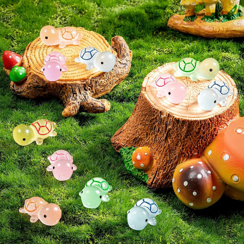 SYWHXY 488PCS (8 Luminous Mini Resin Turtles Miniature Turtles Animals Glow in The Dark Tiny Turtle Figurines to Hide