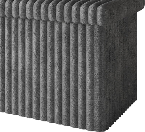 30" HOME DESIGN Florence Upholstered Folding Storage Bench, Tufted Top, Space-Saving Storage, Gray Corduroy Fabric