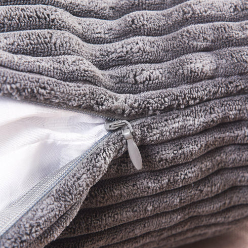 Home Brilliant Grey Pillow Covers, Set of 2 Soft Decorative Striped Corduroy Velvet Square Throw Pillow Cover 18 x 18