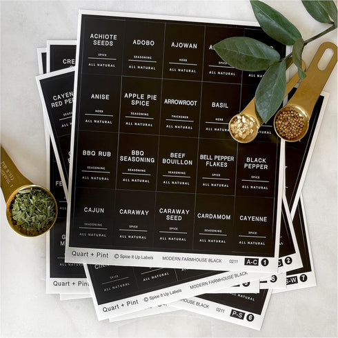 160 Spice Jar Labels, Minimalist Matte Black Stickers for Kitchen & Pantry Organization
