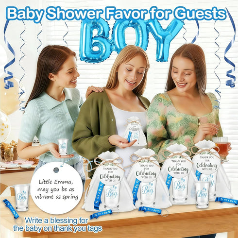 MEPIG 50 Set 50 Baby Shower Favors for Guests, It's a Boy Shot Glasses with Bottle Opener Keychains Floral Thank You