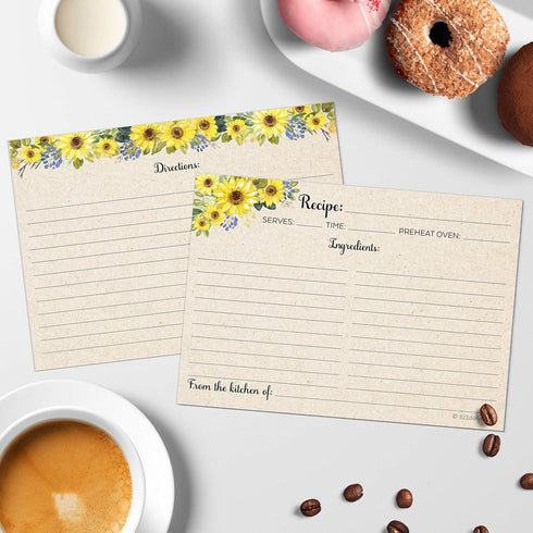 321Done Jumbo XL Sunflower Recipe Cards: Set of 50 Extra Large 5x7 Rustic Kraft Tan