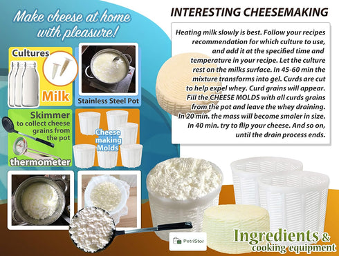 6 1.85QT PetriStor Pcs Soft Cheese Mold for Cheese Making - Cheese Making Mold - Cream Cheese Form Mold - Homemade