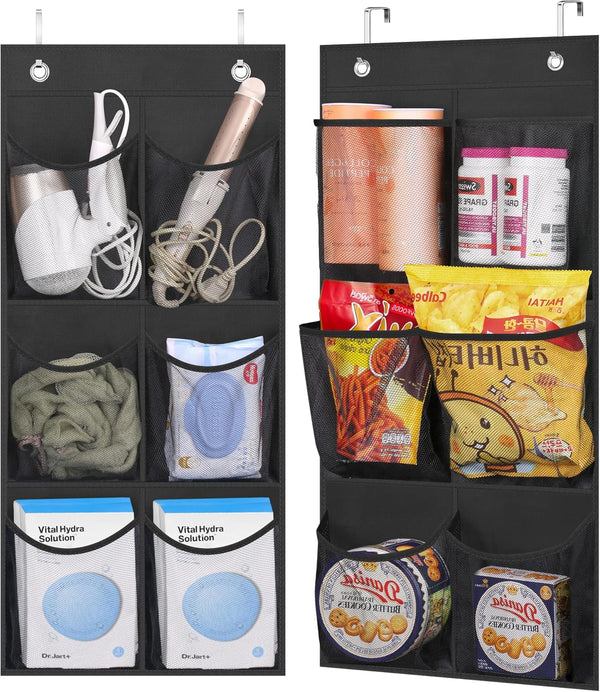 KIMBORA 2 Packs Narrow Over the Door/Wall Shoe Organizer, Small Hanging Rack with Clear Mesh Pocket, Black