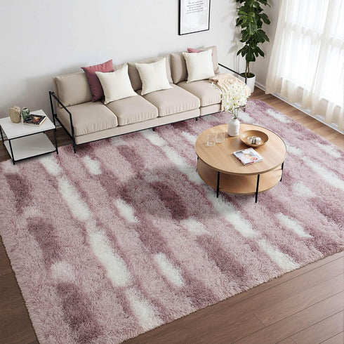 5x8 Meralax Area Rugs for Living Room Bedroom, Machine Washable Feet Soft Fluffy Shaggy Rug, Light Purple & White