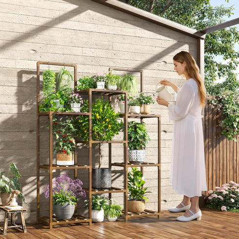 10-12 34.2 Wx47.6 Hx11.78 EnHomee Plant Stand Indoor Tall Plant Stand Outdoor Large Wood Plants Shelf with Pots
