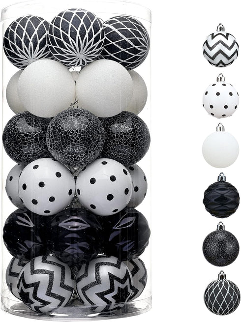 Valery Madelyn 30ct Halloween Ornaments Set, Black and White Shatterproof Christmas Ball Decorations, 2.36 Inch for