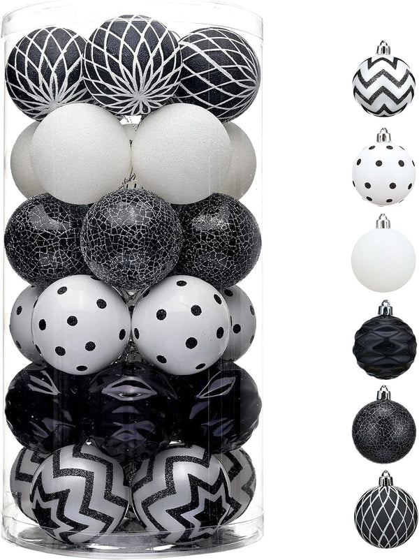 Valery Madelyn 30ct Halloween Ornaments Set, Black and White Shatterproof Christmas Ball Decorations, 2.36 Inch for