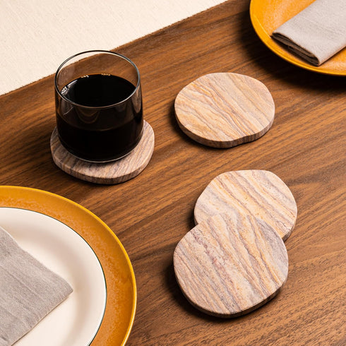 Set 4 4" Cork & Mill Absorbent Coasters of - Water Absorbing Sandstone Coasters for Drinks - Perfect for Coffee Table