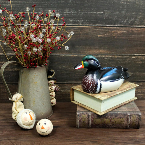 CVHOMEDECO Primitives Hand Engraving Painted Wood Wild Duck Figurine, Farmhouse Decorative Accent 10-1/2 Inch