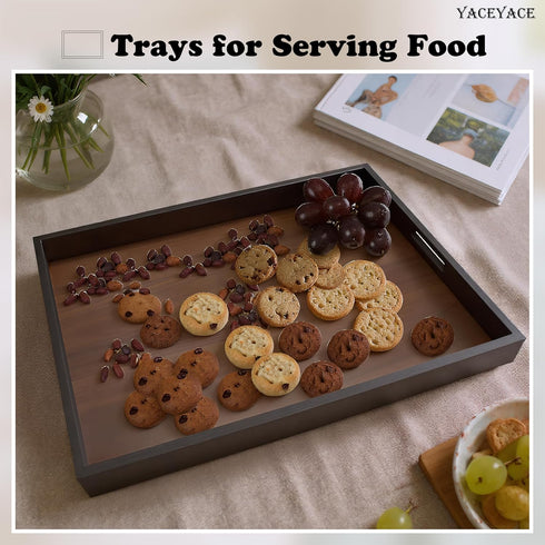 YACEYACE 15"x10"x1.5" Wood Serving Tray Decor, Medium Serving Tray for Party, Ottoman, Coffe Table, Bar, Breakfast