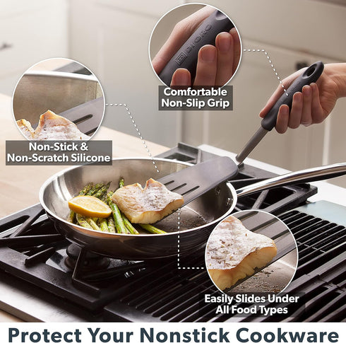 DI ORO Chef Series FLEX Silicone Spatula, 600ºF Heat-Resistant, Flexible Turner Spatulas, 3-Piece Set