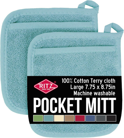 Ritz Terry Pocket Mitt & Hot Pad - 2-Pk - Durable 100% Cotton - Heat Resistant - Ergonomic Grip - Easy-Care