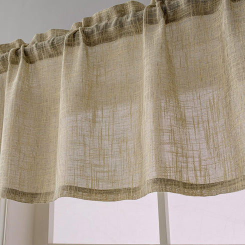 Beda Home Linen Textured Curtain Valance for Kitchen Living Room | Light Filtering Farmhouse Short Valance (Taupe)