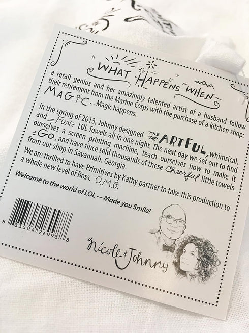 Primitives by Kathy LOL Made You Smile Dish Towel - 28" x 28", Cotton, White & Black