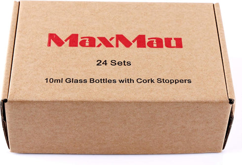 MaxMau 24PCS 10ml Glass Bottles Mini Vials with Cork Stoppers for DIY Decoration and Wedding Favors
