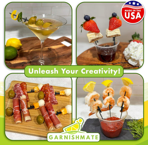PACK 100 Garnishmate OF Clip On Garnish Holder Pick Cocktail Accessory for Entertaining Drinks and Charcuterie Boards