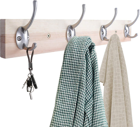 IBosins 12 Pack Silver Coat Hooks, Wall Mounted with 24 Screws, Retro Double Hooks for Coat, Scarf, Bag