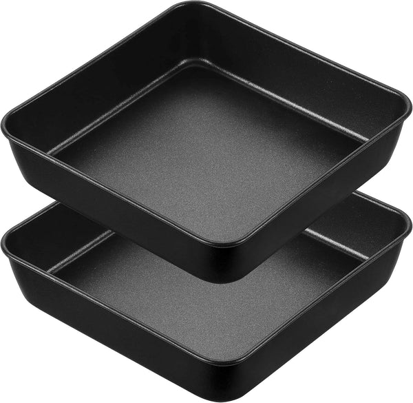 Herogo 8 x 8 Baking Pan Set of 2, Non-Stick Square Cake Pan for Oven, Stainless Steel Black Casseroles