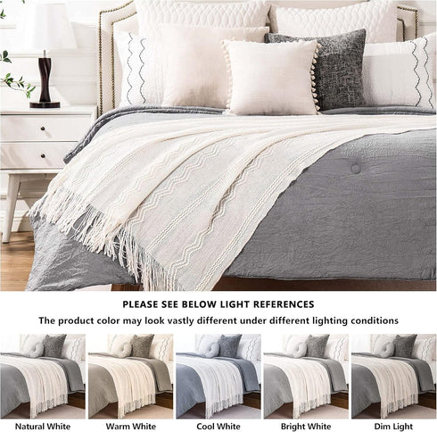 BATTILO HOME Boho Cream Throw Blanket for Couch, Decorative White Blanket Throw for Sofa Living Room, 50"x60"