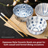 Japanese Rice Bowls Set of 6, Vintage Blue White Porcelain Cereal Bowls, Stackable, Microwaveable & Oven Safe