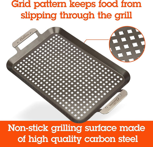 Camerons BBQ Grill Topper Grilling Pans, Set of 2, Non-Stick Barbecue Trays for Indoor Outdoor Use