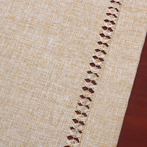Grelucgo Large Handmade Hemstitch Beige Table Runner, Rectangular 14 by 108 Inch