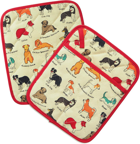 Pot Holders Set of 2 - Heat Resistant 480? Kitchen Cotton with Dog Flower Print for Home Cooking & Baking