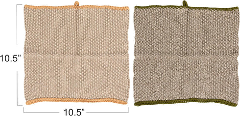 Creative Co-Op Square Cotton Knit Dish Cloth, Set of 2, Multi (DF3785)