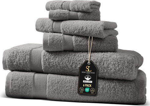 Spirit Linen home 6-Piece 100% Cotton Spa Collection - Towels for Bathroom,