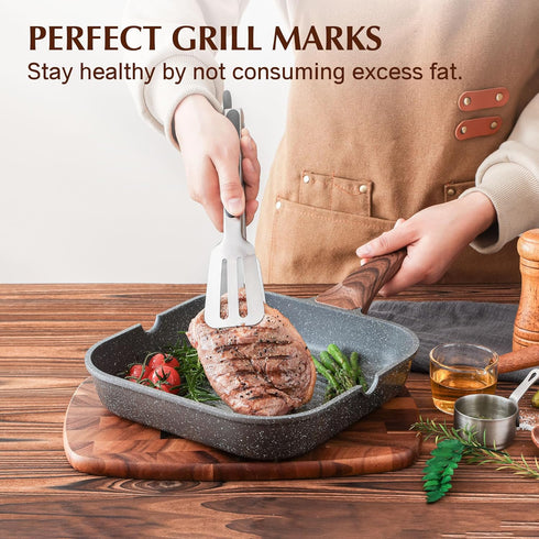 SENSARTE 11 Inch Nonstick Grill Pan for Stove Tops, Durable Square Griddle with Pour Spouts for Indoor & Outdoor