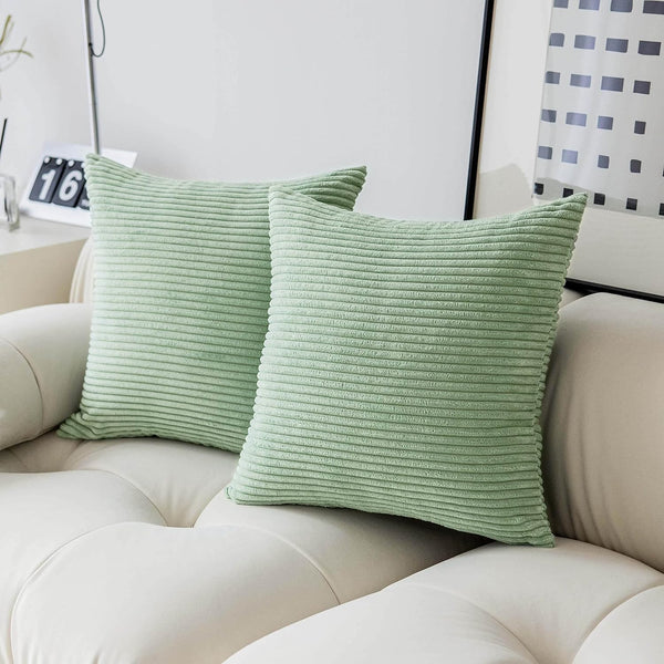 Demetex Green Pillow Covers 18x18, Set of 2 Summer Decorative Throw Pillows for Couch, Soft Corduroy Accent