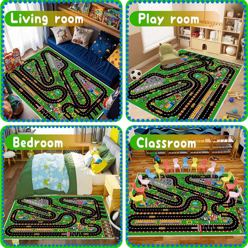 39''x59'' Kids Car Rug for Play Toy Cars, Race Track Playmat Carpet Kid Play Road Rugs for Playroom Classroom Kids