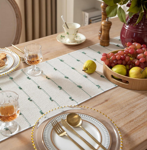 72 Inchs Caflife Boho Table Runner Long for Modern Farmhouse Room Home Decor, Green and Beige Coffee Table Runner