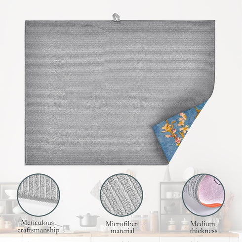 UIUPRO Counter Countertop 18x24 Inch Almond Blossom Tree Dish Drying Mat for Kitchen Decor,Flower Dish Drying Rack Pad