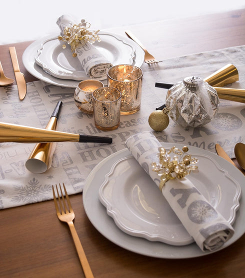 DII Holiday Dining Table Linen - Metallic Fabric Kitchen Décor, Christmas Table Runner, 14x72, Silver