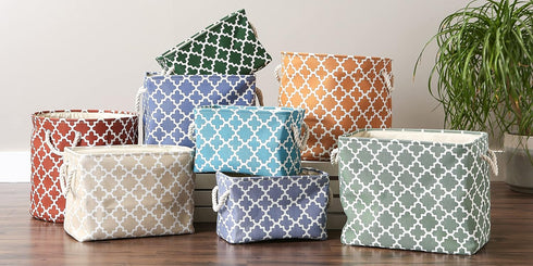 DII Small Polyester Container with Handles, Lattice Storage Bin, Storm Blue