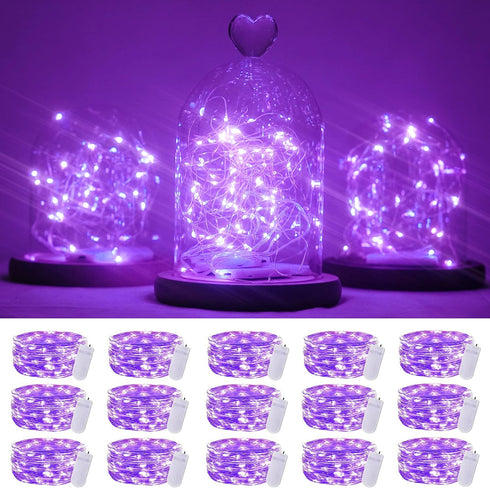 15 Packs 20 LED Purple Fairy Lights, Battery Operated 6.6ft Silver String Lights Waterproof for DIY Table Centerpieces