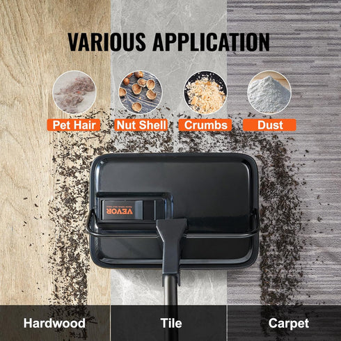 VEVOR Carpet Sweeper Manual, Floor Sweeper with 300 ml Dustbin Capacity, Easy to Empty for Home Office Carpets, Black