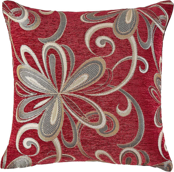 Chenille Chateau Vintage Floral Design Decorative Cushion Cover, Burgundy, 18" x 18"