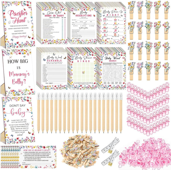 Sherr 476 Pcs Wildflower Baby Shower Games 6 Sets Activities Card Pacifier