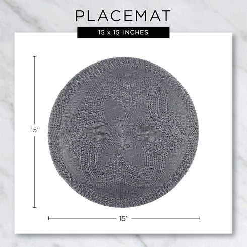 DII PVC Tabletop Collection Woven Indoor/Outdoor Round Placemat Set, Nautical Blue, 6 Piece, 13.75"