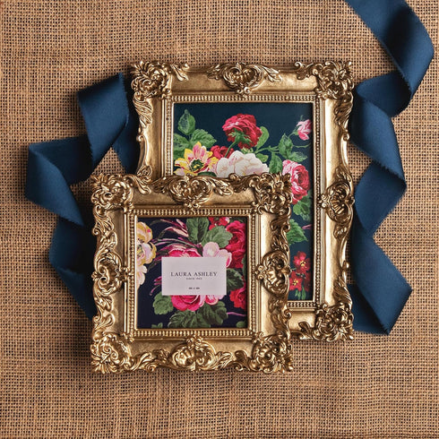 Laura Ashley 4x4 Gold Ornate Textured Hand-Crafted Resin Picture Frame with Easel & Hook for Wall & Tabletop Display,